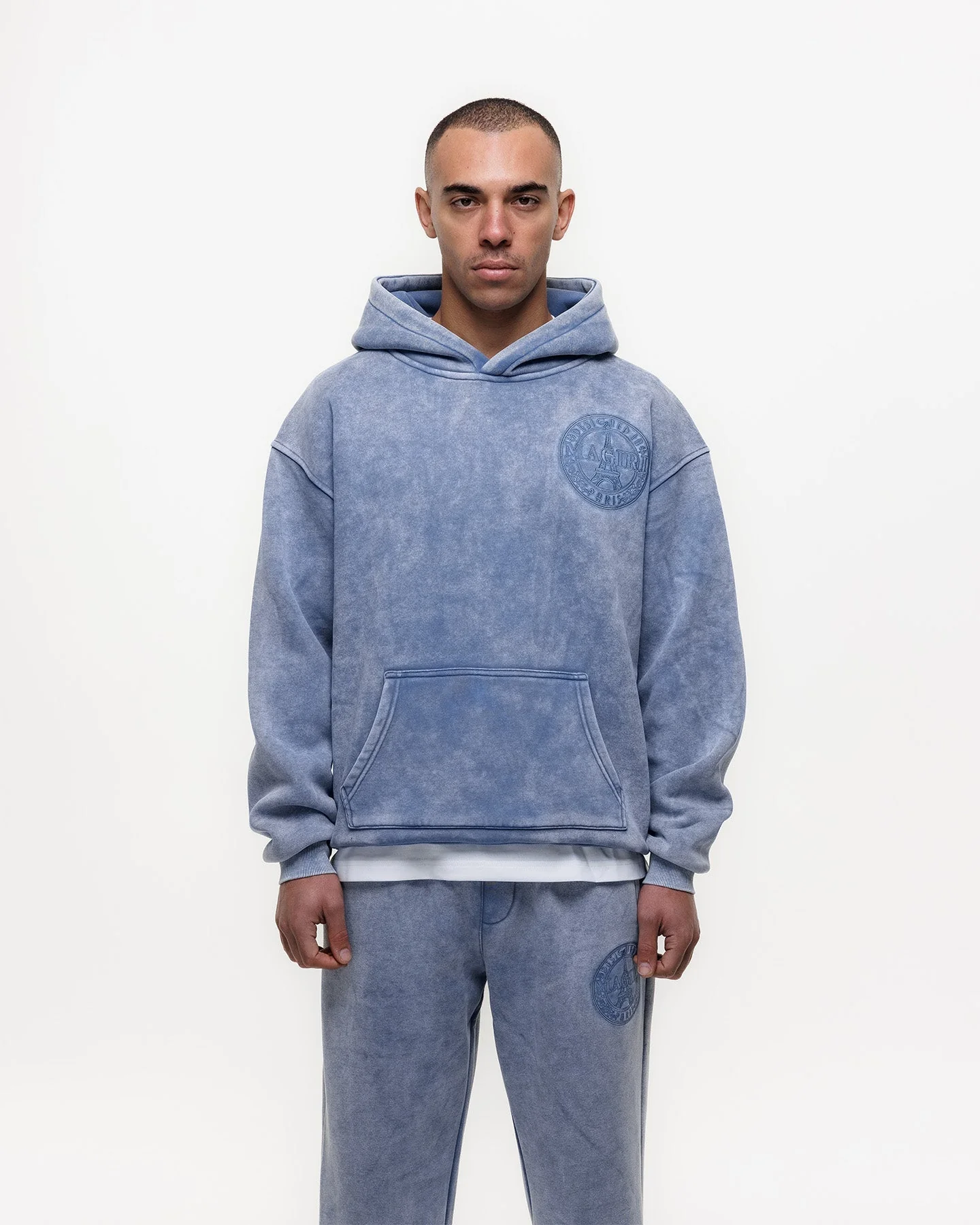 MAGIRI Embroidered Acid Washed Blue Hoodie - Image 4