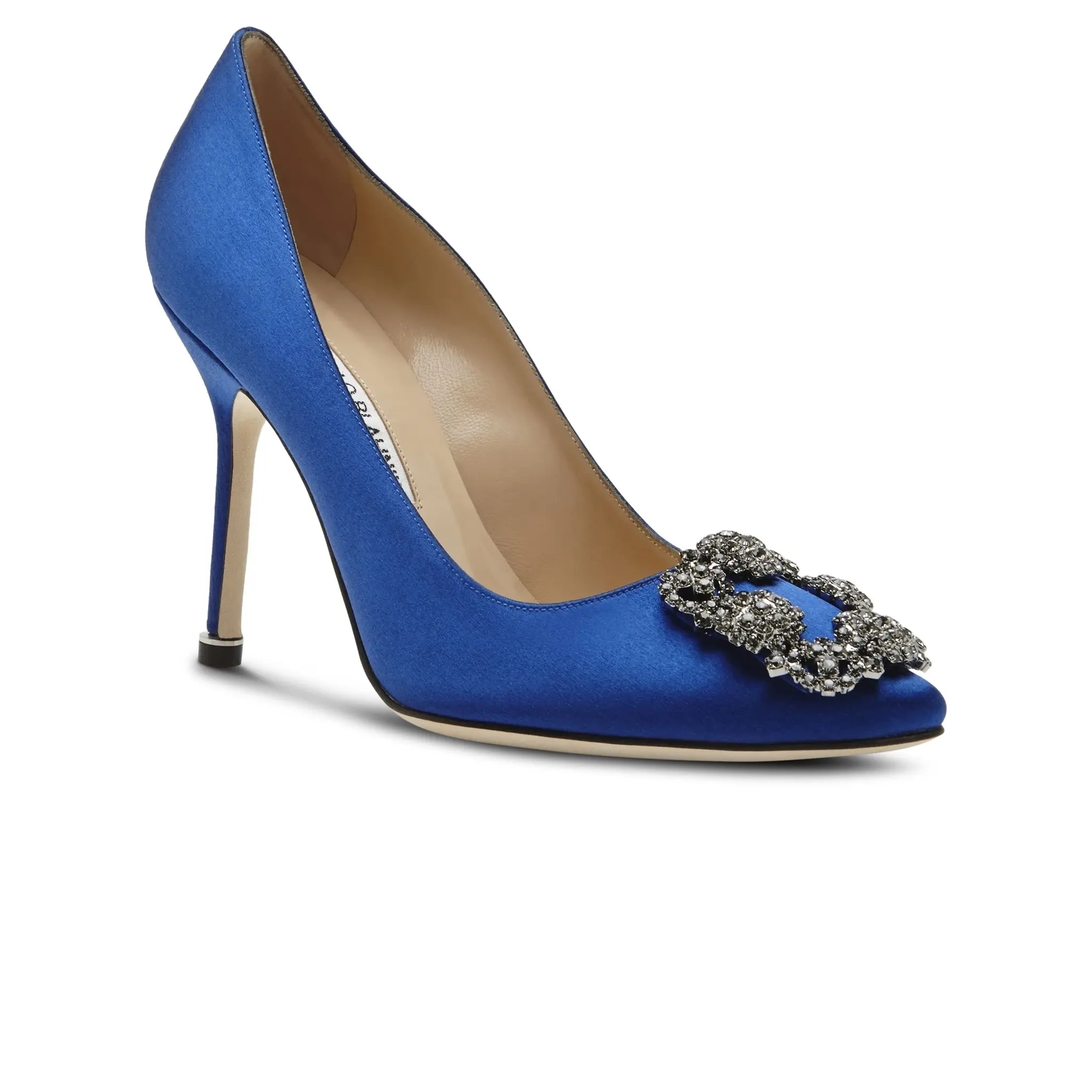 Manolo Blahnik Hangisi Blue Satin Jewel Buckle Heels - Image 2