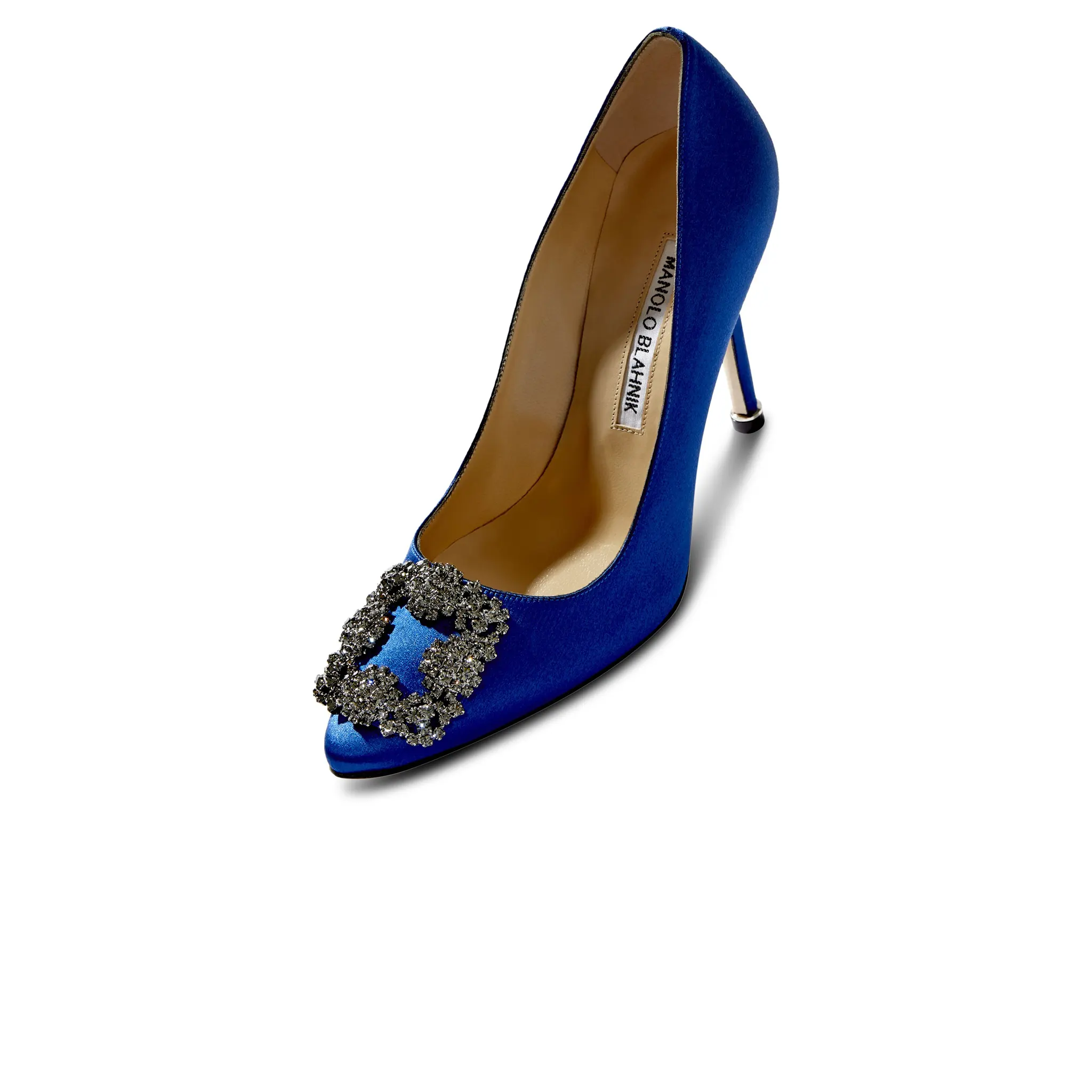 Manolo Blahnik Hangisi Blue Satin Jewel Buckle Heels - Image 3