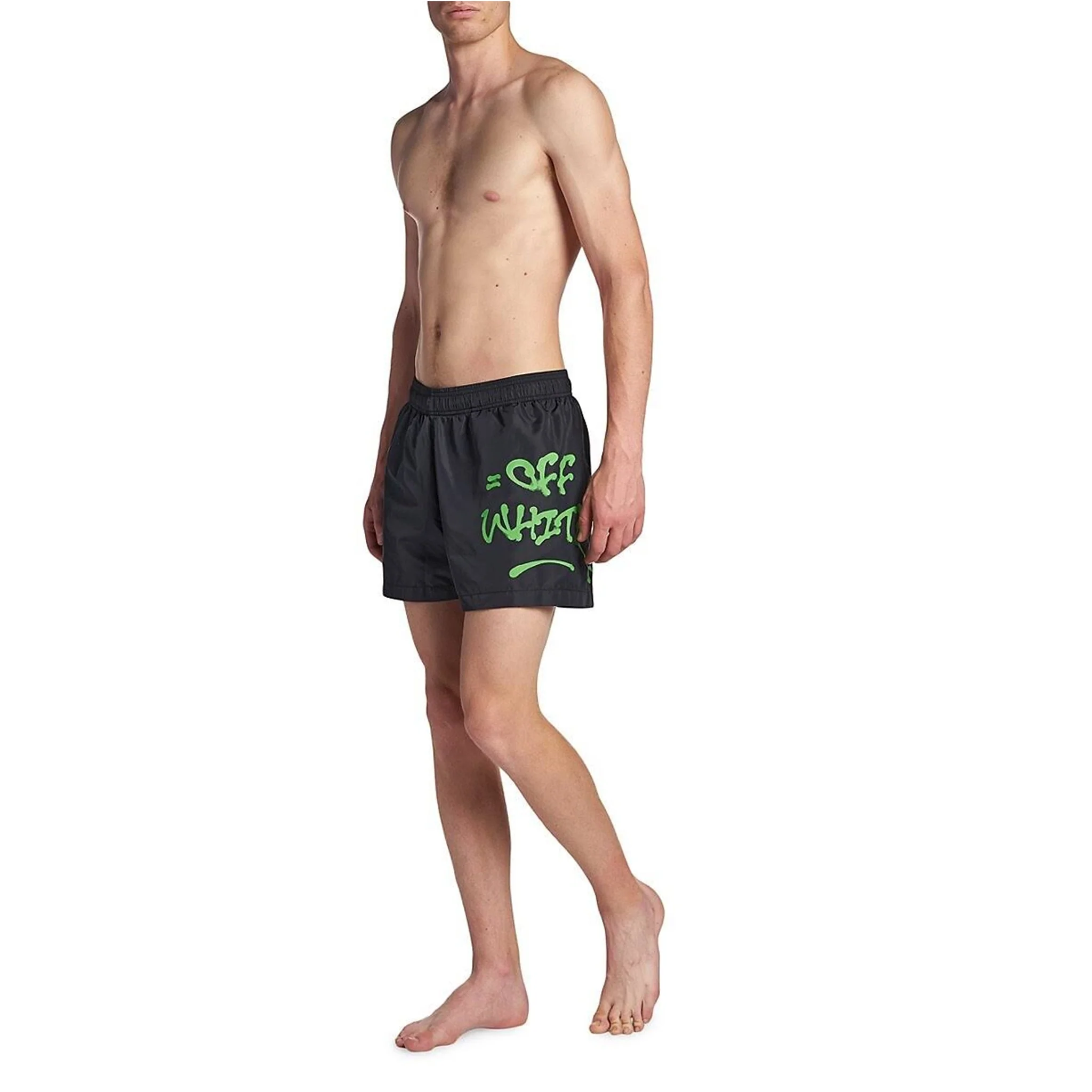 Off-White Neon Logo Print Black Swim Shorts - Image 3