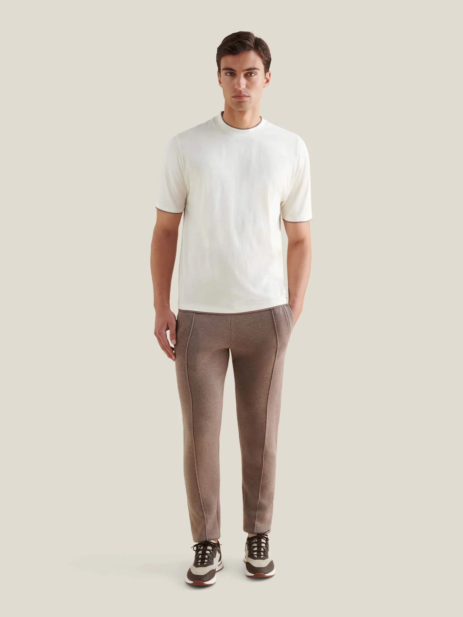 Peckham Rye Double Layer Mercerised Cotton Egret T-Shirt - Image 3