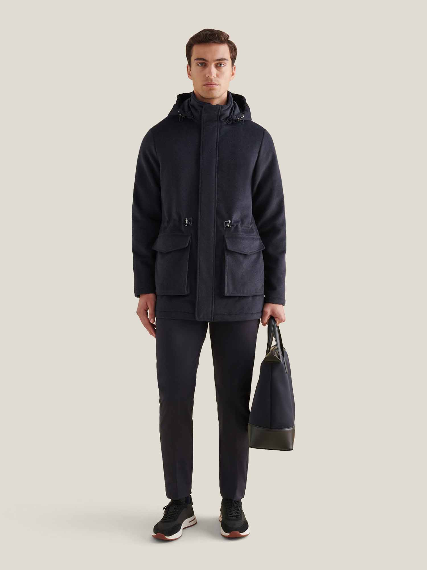 Peckham Rye Wool Blend Dark Sapphire Navy Padded Parka Jacket - Image 3