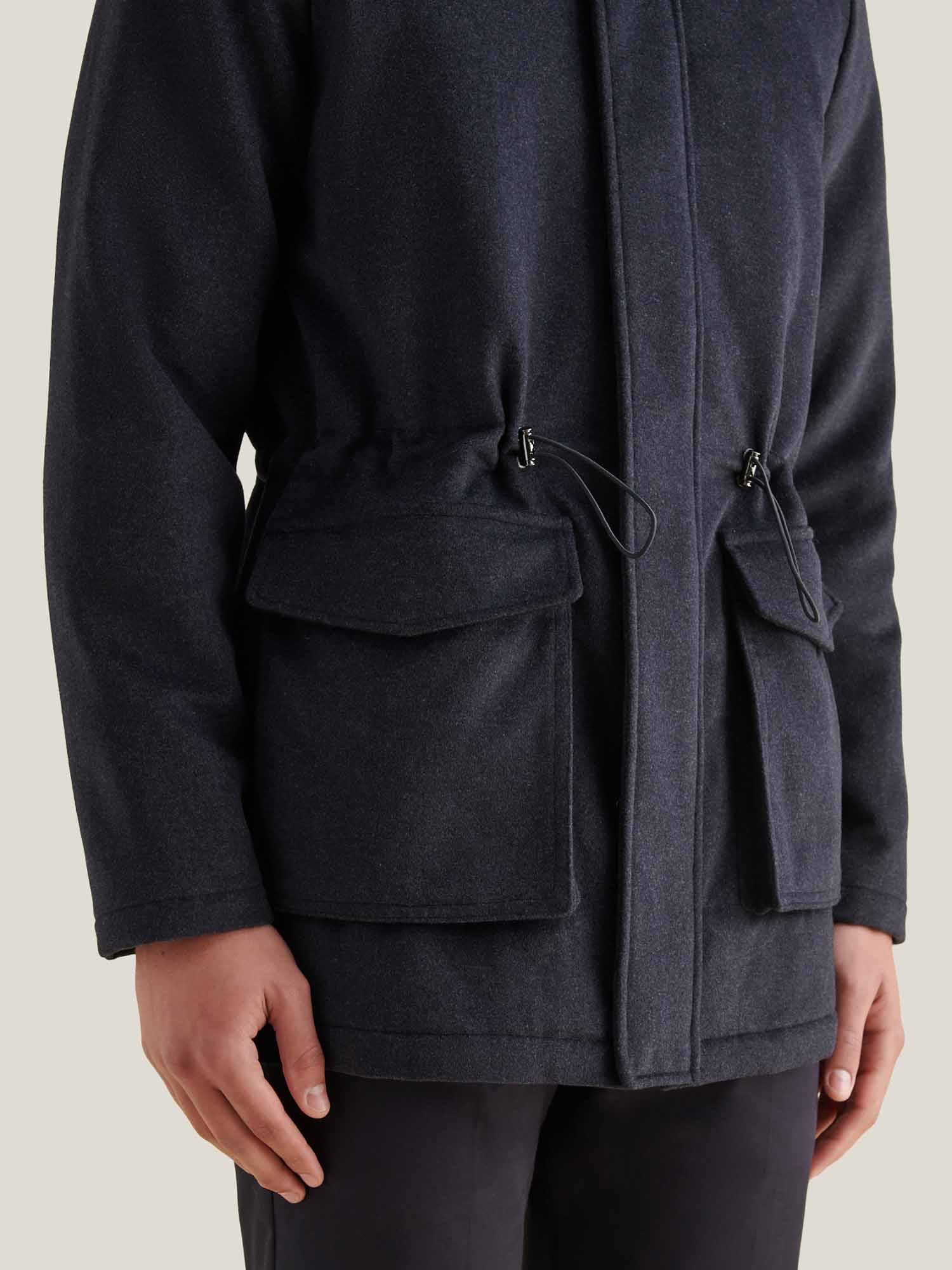 Peckham Rye Wool Blend Dark Sapphire Navy Padded Parka Jacket - Image 7