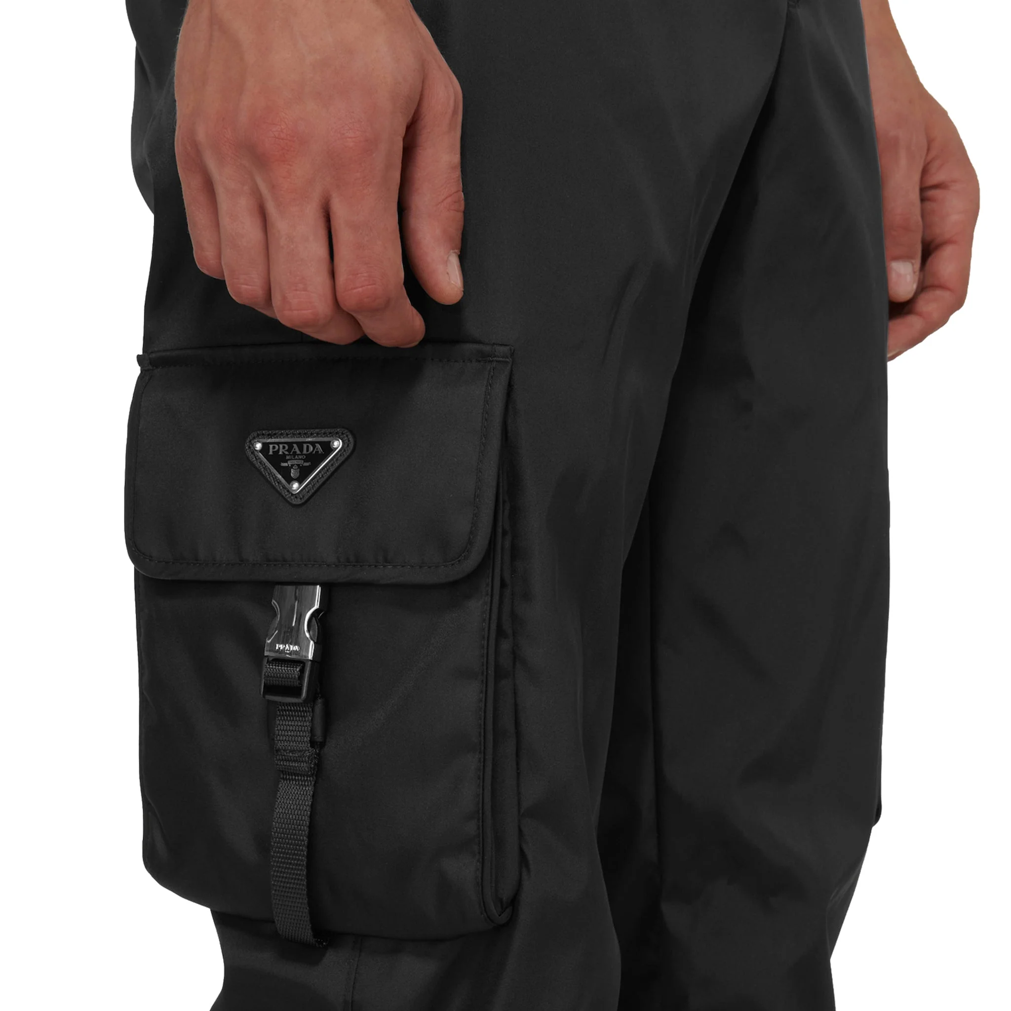 Prada Re Nylon Cuffed Black Cargo Pants - Image 2
