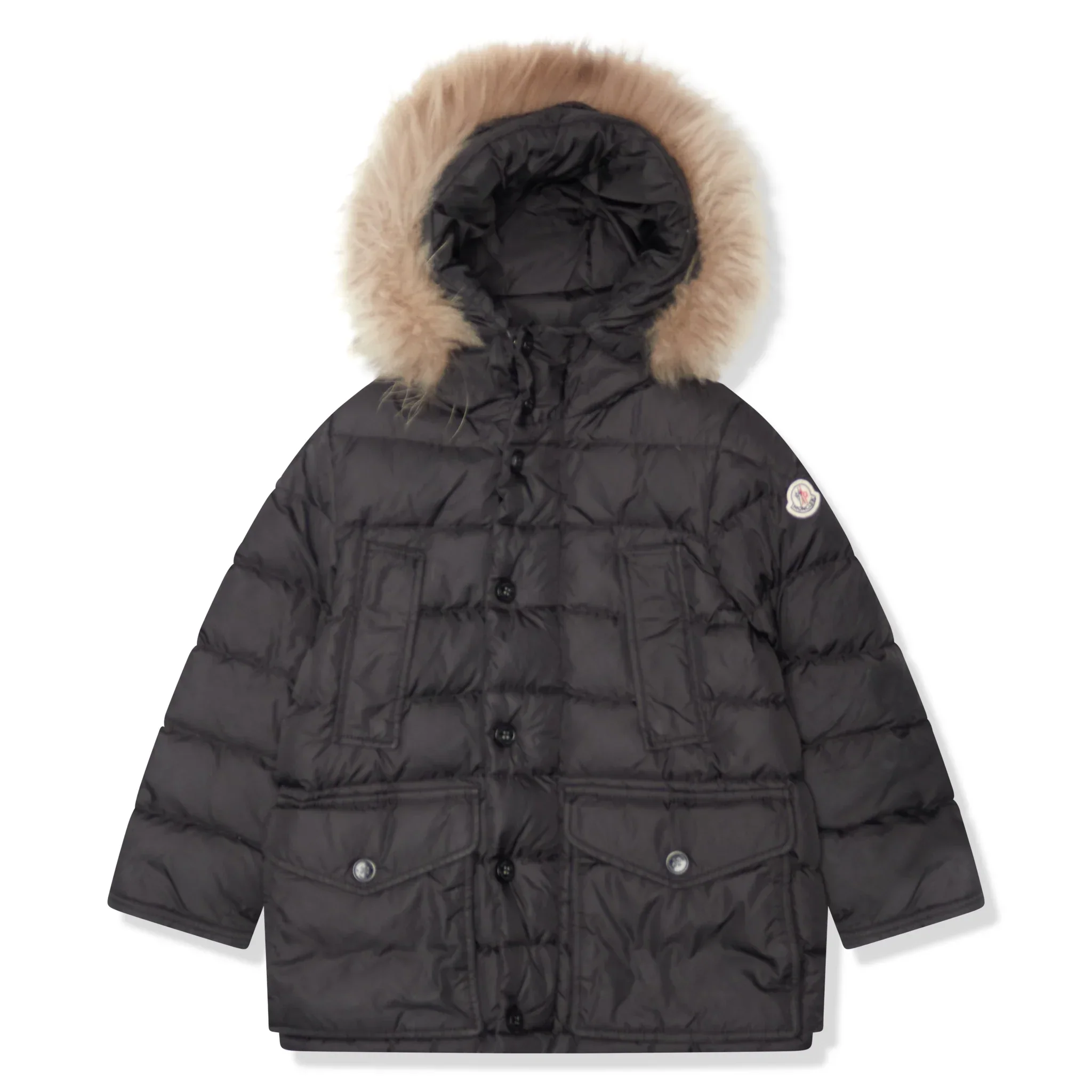 Preloved - Moncler Cluny Black Short Down 100% Real Fur Kids Parka Jacket