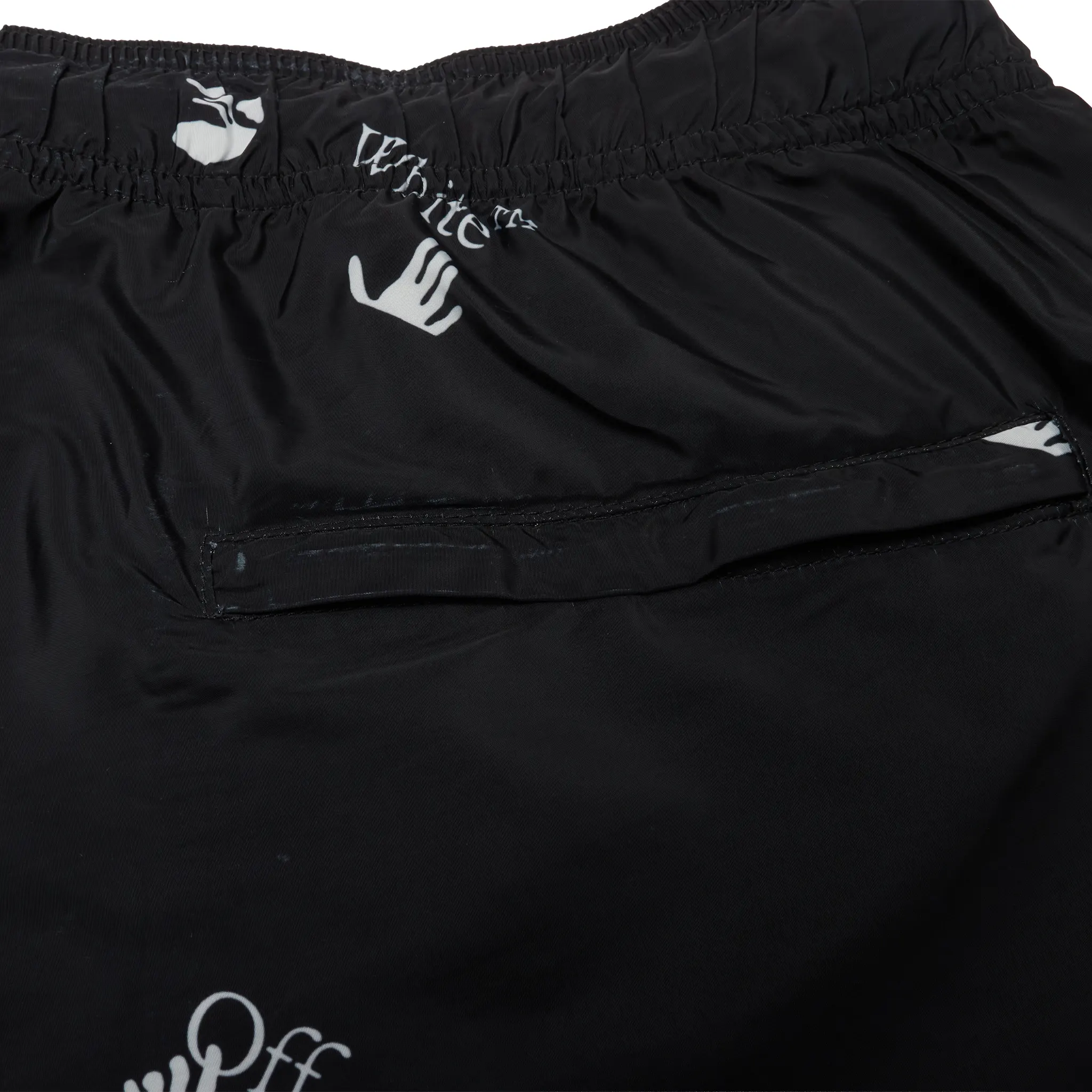Preloved - Off-White Hands Off Print Black Swim Shorts - Image 5