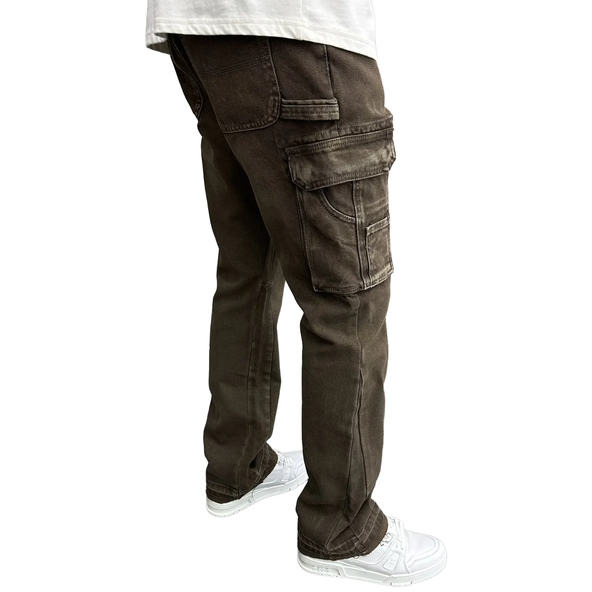 SIARR Flared Cargo Jeans Brown - Image 4