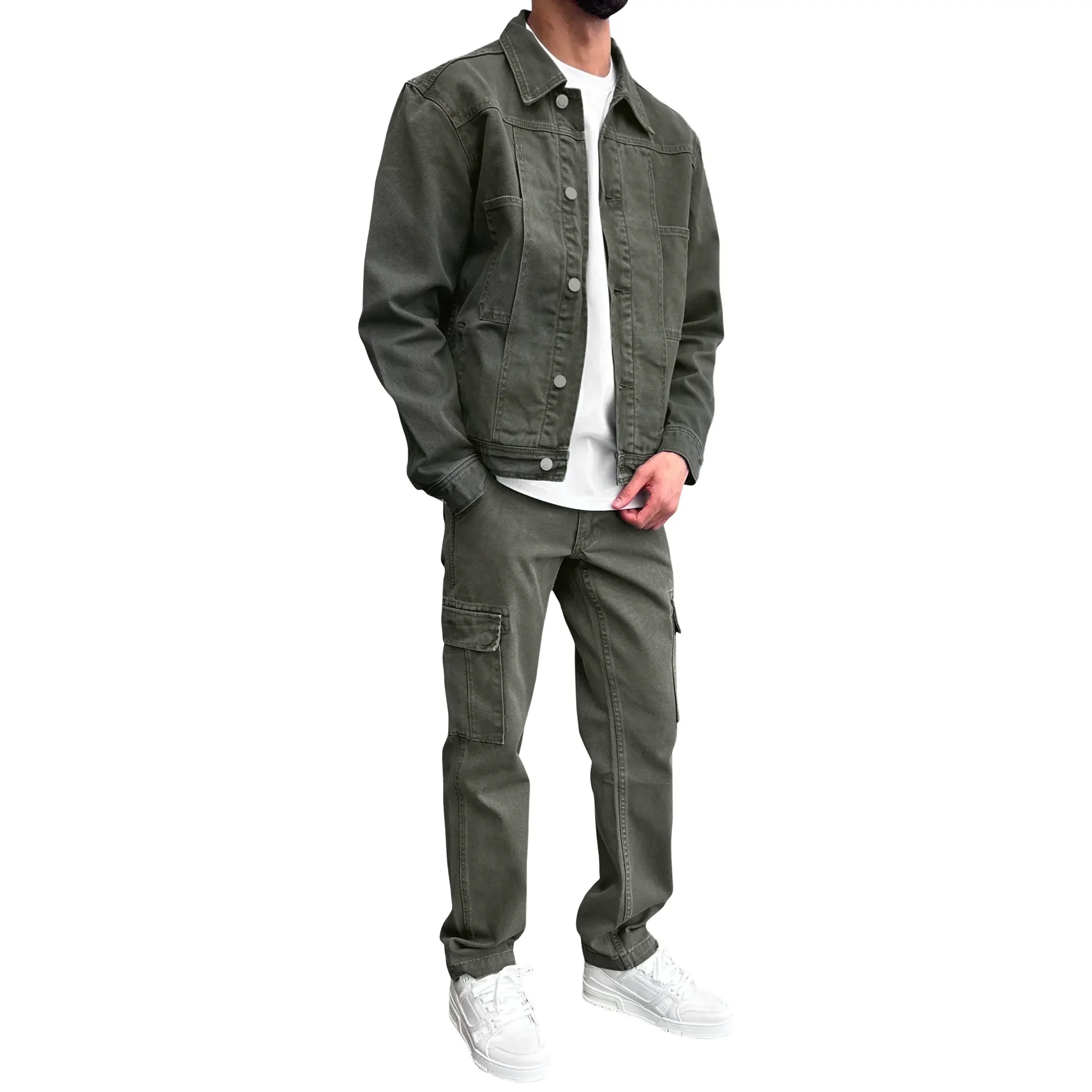 SIARR Green Denim Jacket & Cargo Pants - Image 2