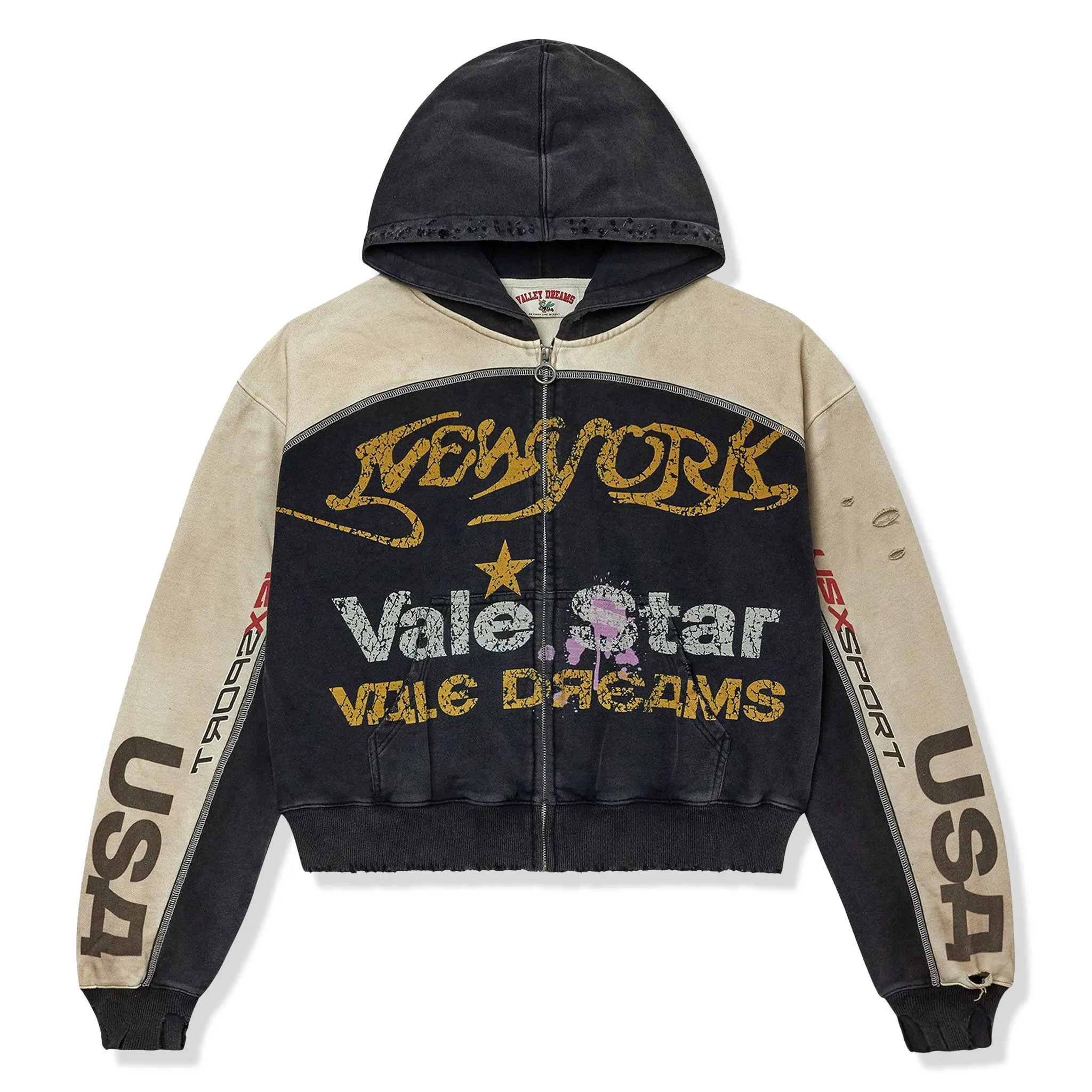 Vale Forever Vale Star Dest Black Tan Zip-Up Hoodie